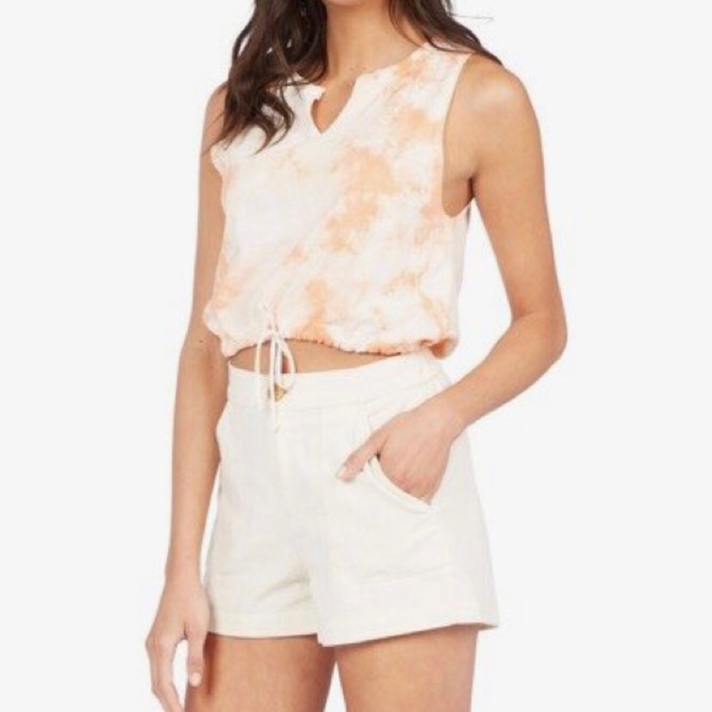Roxy Tie Dye Embroidered Notch Cinch Crop Tank‎ Top Orange White XL